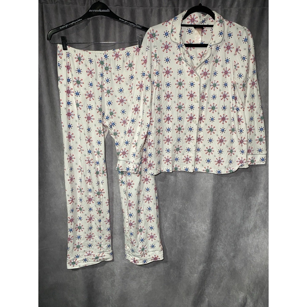 Bed Head Small Snowflake Christmas Print Cotton Pajama Set Long Sleeve